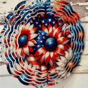 Patriotic Sunflowers Wind Spinner | Handmade Red,White and Blue Spinner